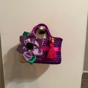 Purple Woven Mini Bag with Flower Accent